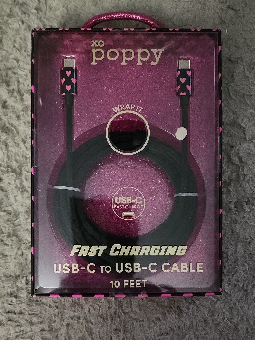Pink USB-C to USB-C Fast Charging Cable - 10 Feet